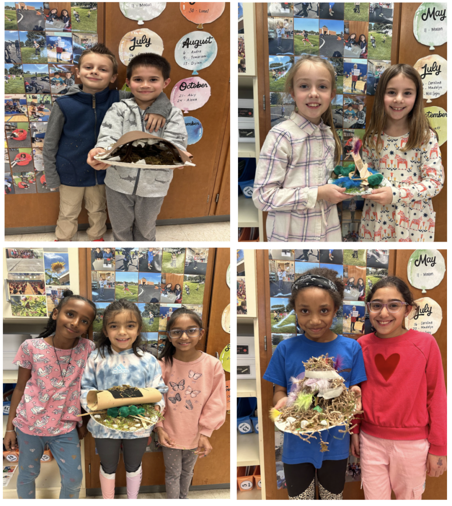  Students smiling and holding their class projects 